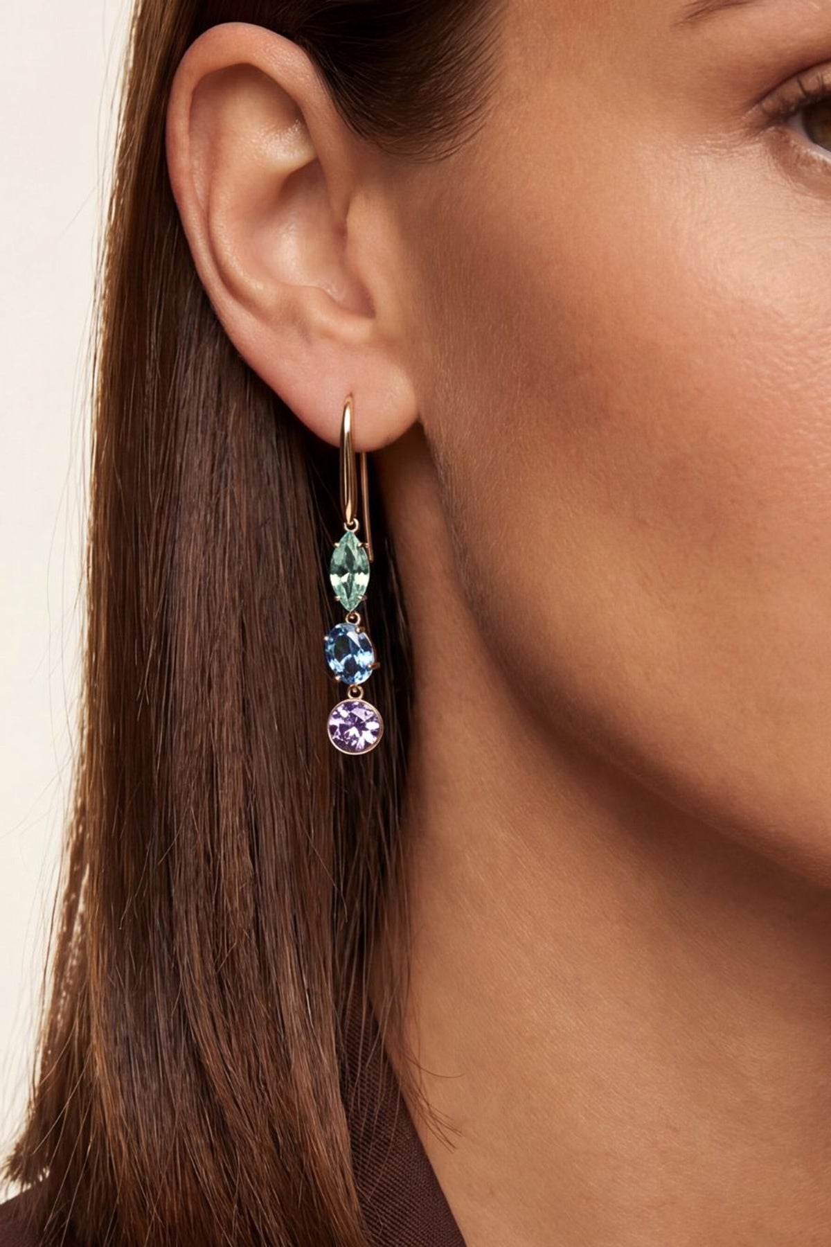 Gold Plated Multi-Colored Swarovski Crystal Dangler Earrings