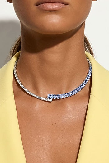 Gold Plated Blue & White Swarovski Crystal Necklace