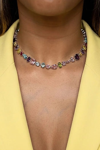 White Finish Multi-Colored Swarovski Crystal Necklace
