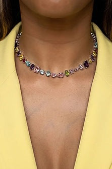 White Finish Multi-Colored Swarovski Crystal Necklace