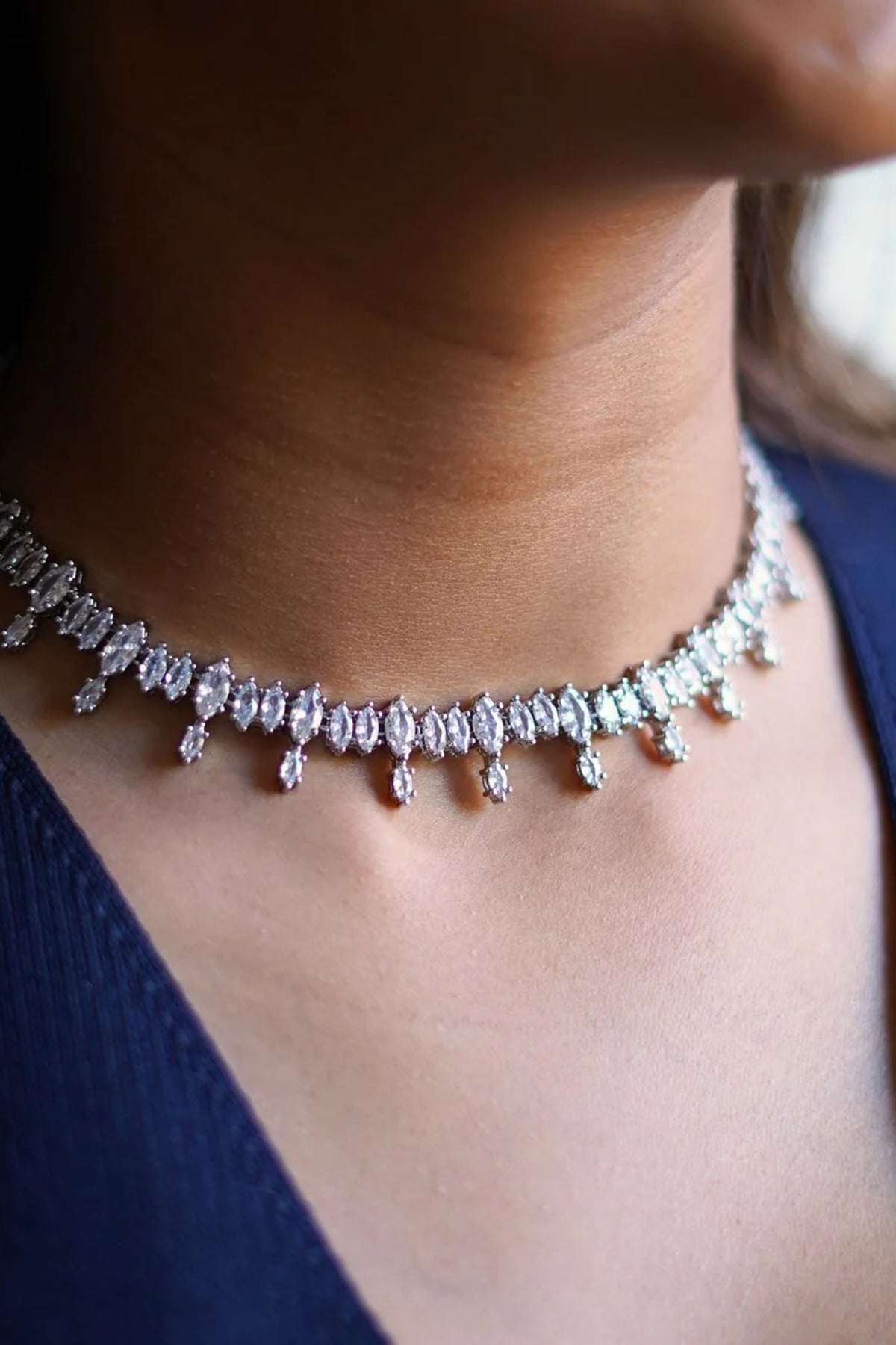 Silver Finish Swarovski Crystal Necklace