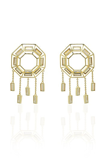 White Rhodium Finish Gold Swarovski Dangler Earrings