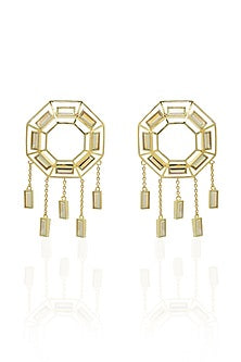 White Rhodium Finish Gold Swarovski Dangler Earrings