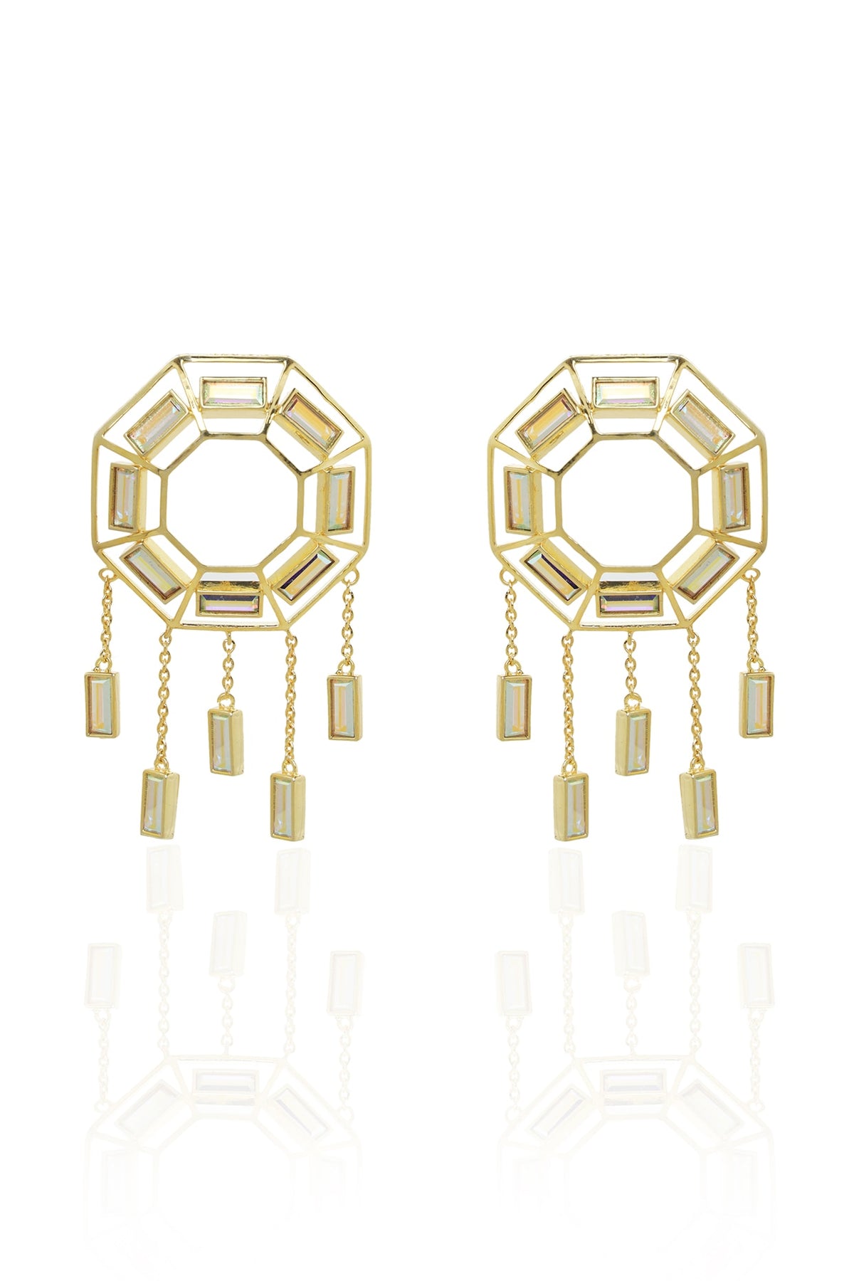 White Rhodium Finish Gold Swarovski Dangler Earrings