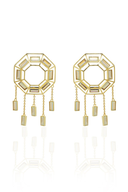 White Rhodium Finish Gold Swarovski Dangler Earrings