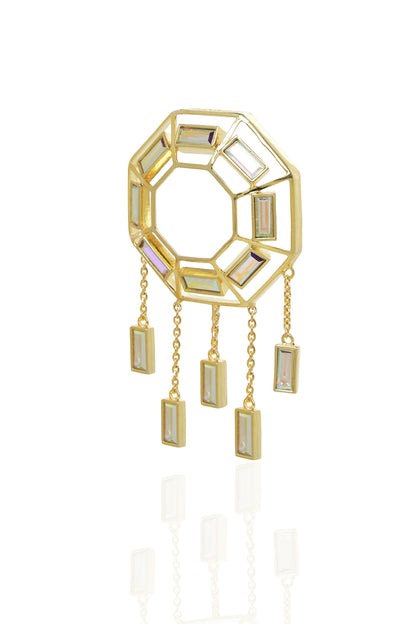 White Rhodium Finish Gold Swarovski Dangler Earrings