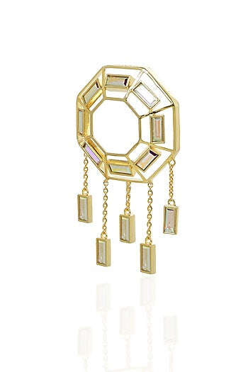 White Rhodium Finish Gold Swarovski Dangler Earrings