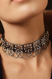 Gunmetal Handcrafted Choker Necklace With Swarovski Crystals