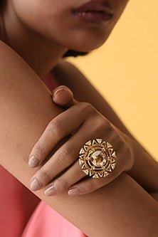 Gold Finish White Swarovski Crystal Ring