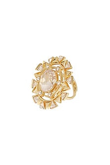 Gold Finish White Swarovski Crystal Ring