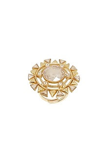 Gold Finish White Swarovski Crystal Ring