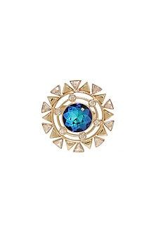 Gold Finish Blue Swarovski Crystal Ring