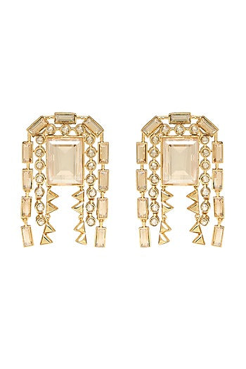 White Rhodium Finish Gold Swarovski Statement Earrings