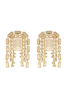 White Rhodium Finish Gold Swarovski Statement Earrings
