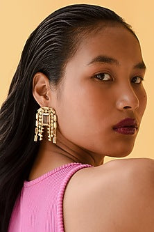 Gold Finish Yellow Swarovski Crystal Earrings
