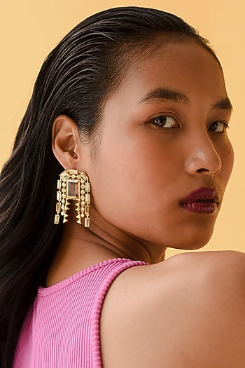 White Rhodium Finish Gold Swarovski Statement Earrings