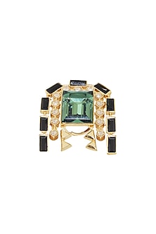 Gold Finish Green Swarovski Crystal Ring