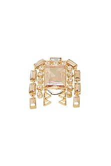 Gold Finish White Swarovski Crystal Ring