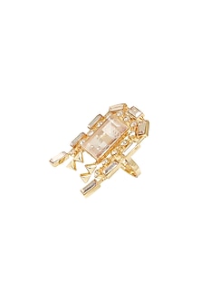 Gold Finish White Swarovski Crystal Ring