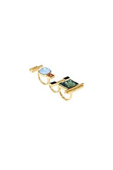 Gold Finish Green Swarovski Crystals Ring