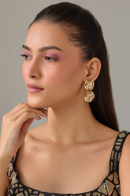 Gold Plated Emerald-Cut Swarovski Crystal Stud Earrings
