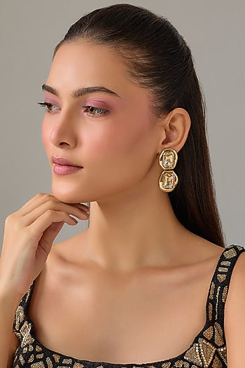 Gold Plated Emerald-Cut Swarovski Crystal Stud Earrings