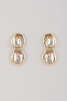 Gold Plated Emerald-Cut Swarovski Crystal Stud Earrings