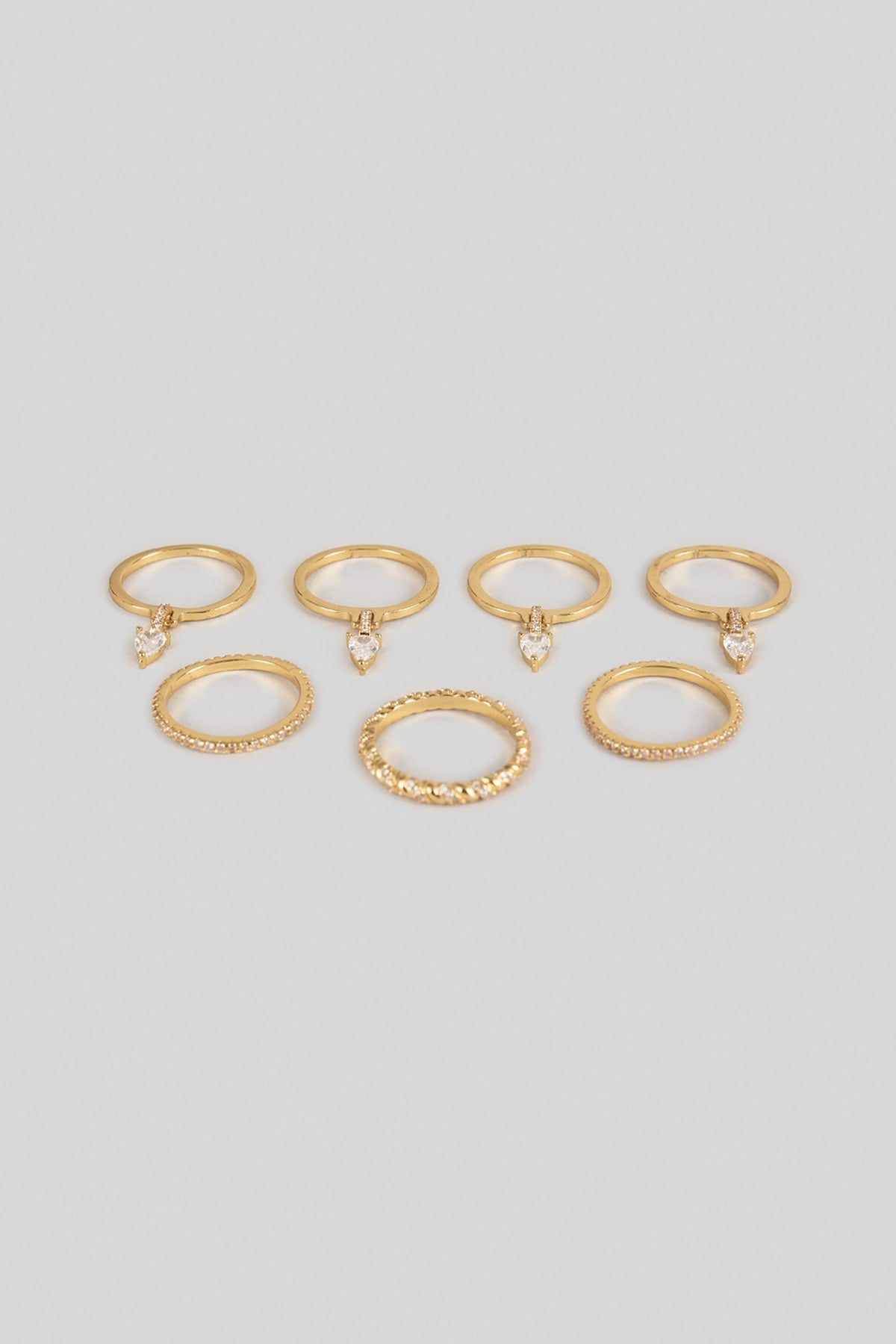 Gold Plated Pear-Cut Swarovski Crystal Rings (Set Of 7)