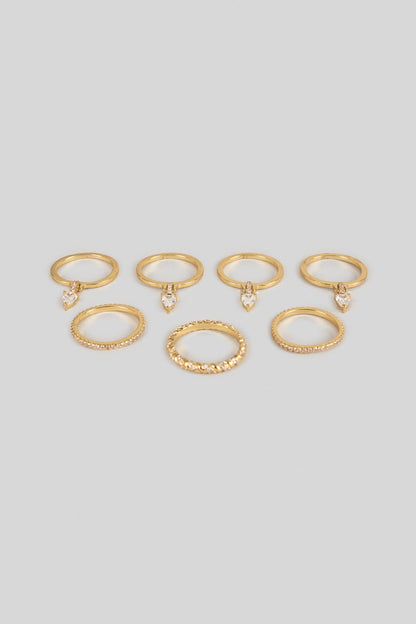 Gold Plated Pear-Cut Swarovski Crystal Rings (Set Of 7)