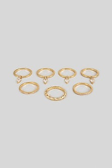 Gold Plated Pear-Cut Swarovski Crystal Rings (Set Of 7)