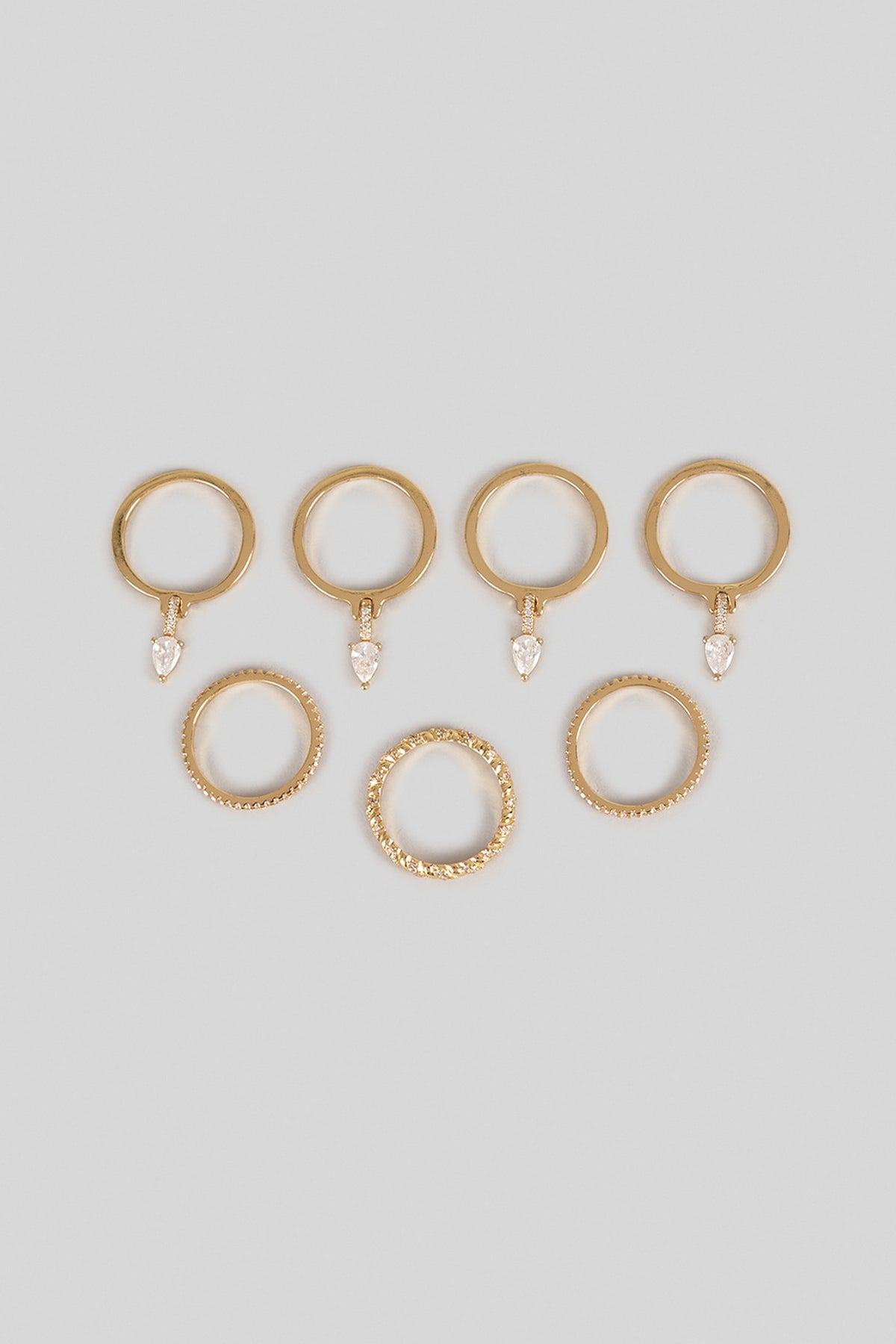 Gold Plated Pear-Cut Swarovski Crystal Rings (Set Of 7)