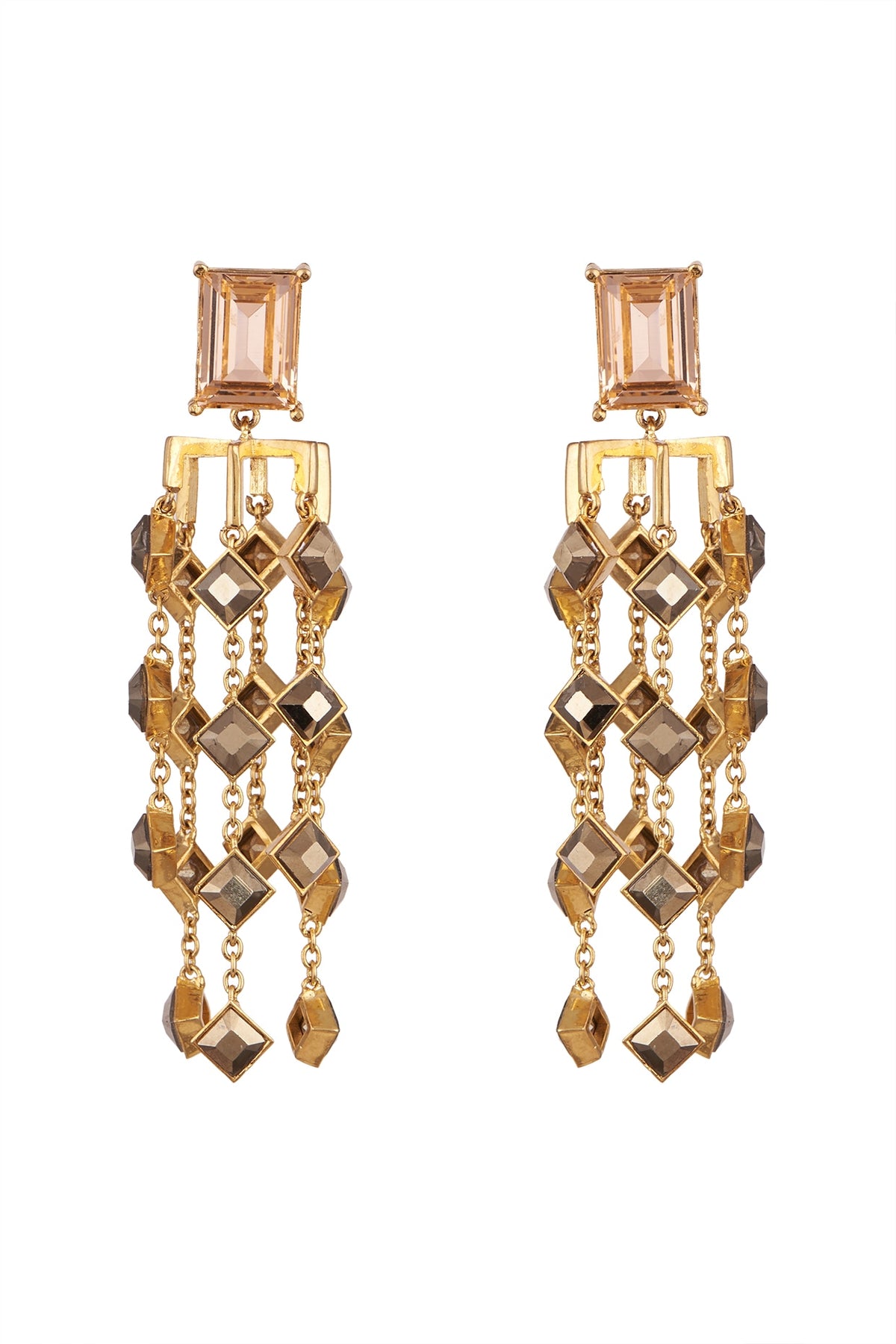Gold Finish Swarovski Crystals Dangler Earrings