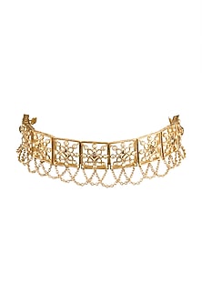 Gold Finish Choker Necklace With Chain Hangings