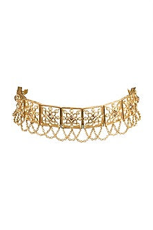 Gold Finish Choker Necklace With Chain Hangings