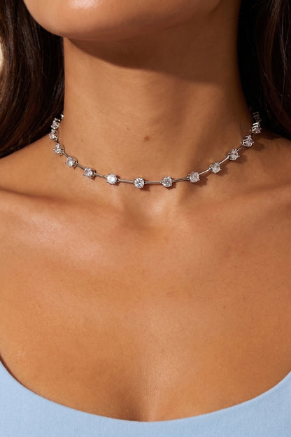 Silver Finish Austrian Crystal Tennis Necklace