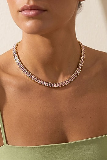 Gold Plated Pink Austrian Crystal Tennis Necklace