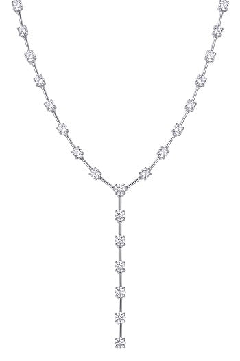 Silver Finish Austrian Crystal Lariat Necklace