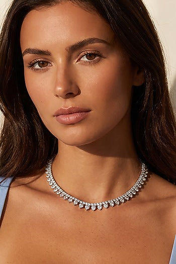 Silver Finish Heart-Shaped Austrian Crystal Necklace