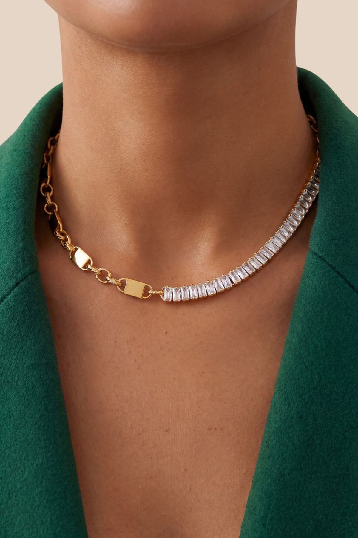 Gold Finish Austrian Crystal Link Necklace