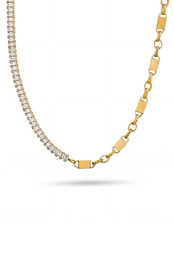 Gold Finish Austrian Crystal Link Necklace