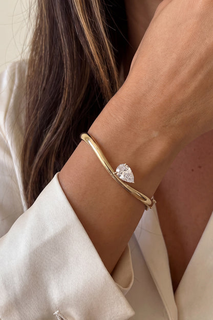 Gold Finish Pear-Shaped Austrian Crystal Bangle