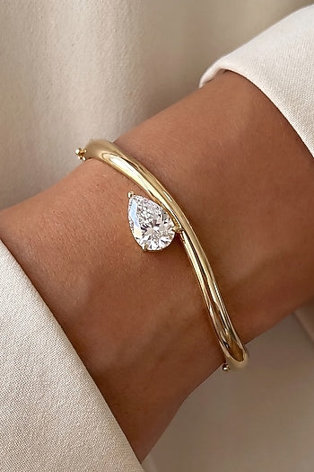Gold Finish Pear-Shaped Austrian Crystal Bangle