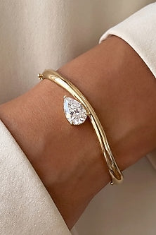 Gold Finish Pear-Shaped Austrian Crystal Bangle