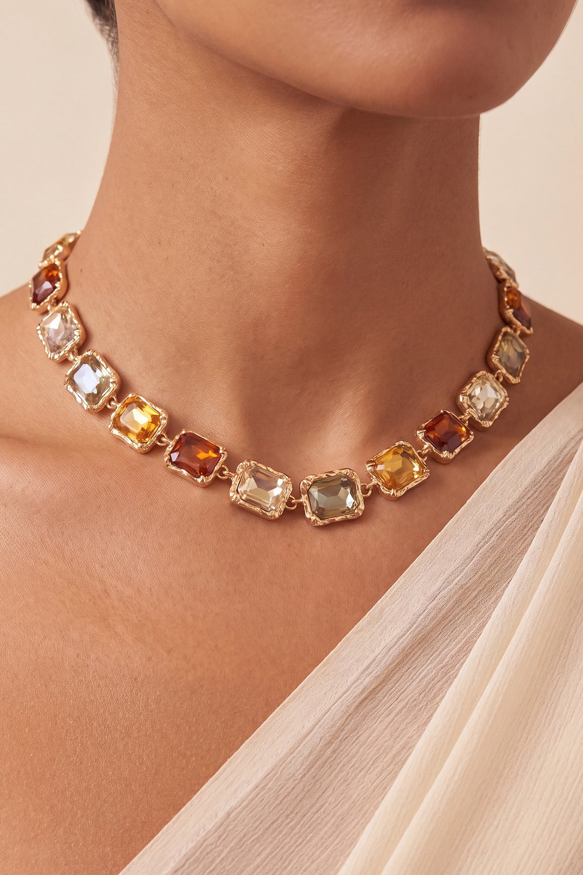 Gold Finish Multi-Colored Austrian Crystal Necklace
