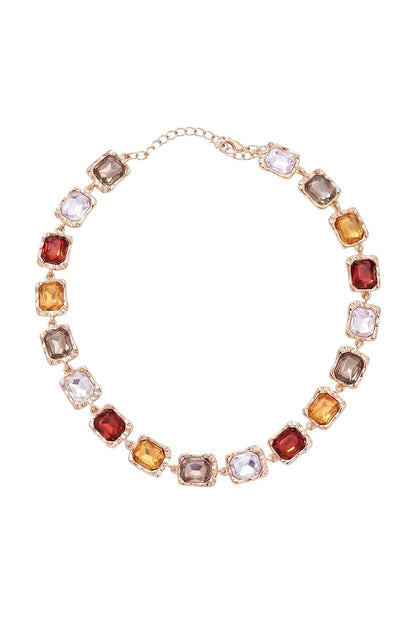 Gold Finish Multi-Colored Austrian Crystal Necklace