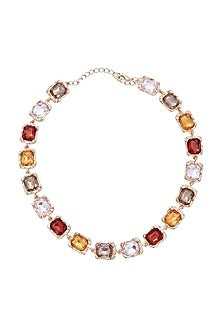 Gold Finish Multi-Colored Austrian Crystal Necklace