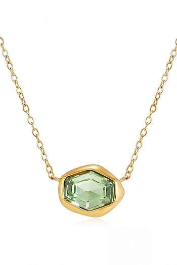 Gold Finish Green Austrian Crystal Pendant Necklace