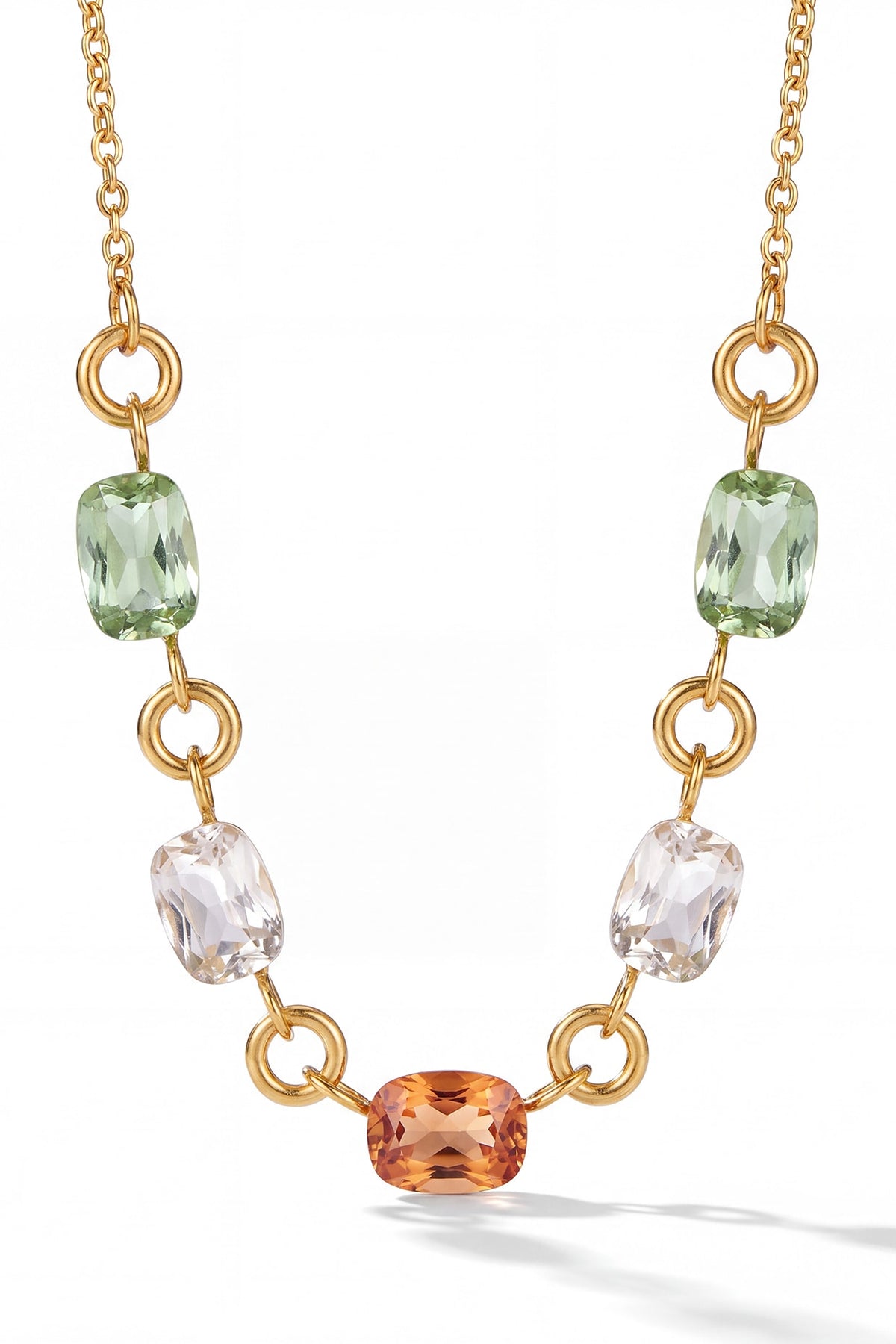 Gold Finish Multi-Colored Austrian Crystal Prism Mosaic Necklace