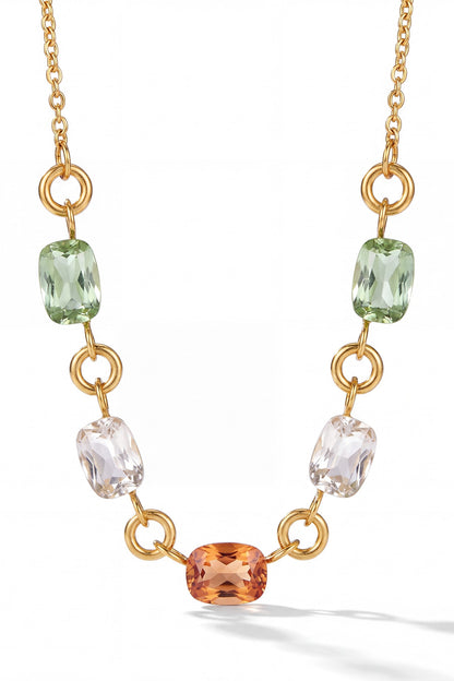 Gold Finish Multi-Colored Austrian Crystal Prism Mosaic Necklace