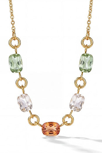 Gold Finish Multi-Colored Austrian Crystal Prism Mosaic Necklace